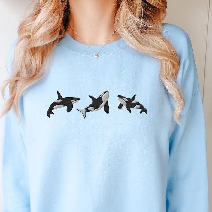 Orca Whales Embroidered Sweatshirt, Pod of Whales Crewneck