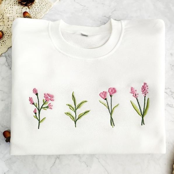 Wildflowers Embroidered Sweatshirt, Flower Sweatshirt