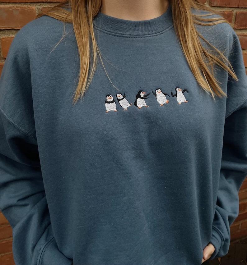 Embroidered Penguin Sweatshirt Casual Cotton