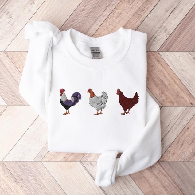 Embroidered Chicken Sweatshirt, Chicken Sweatshirt, Hen Sweatshirt