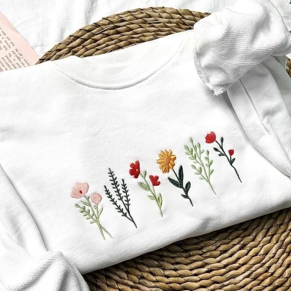 Wildflowers embroidered sweatshirt, Flower Sweater