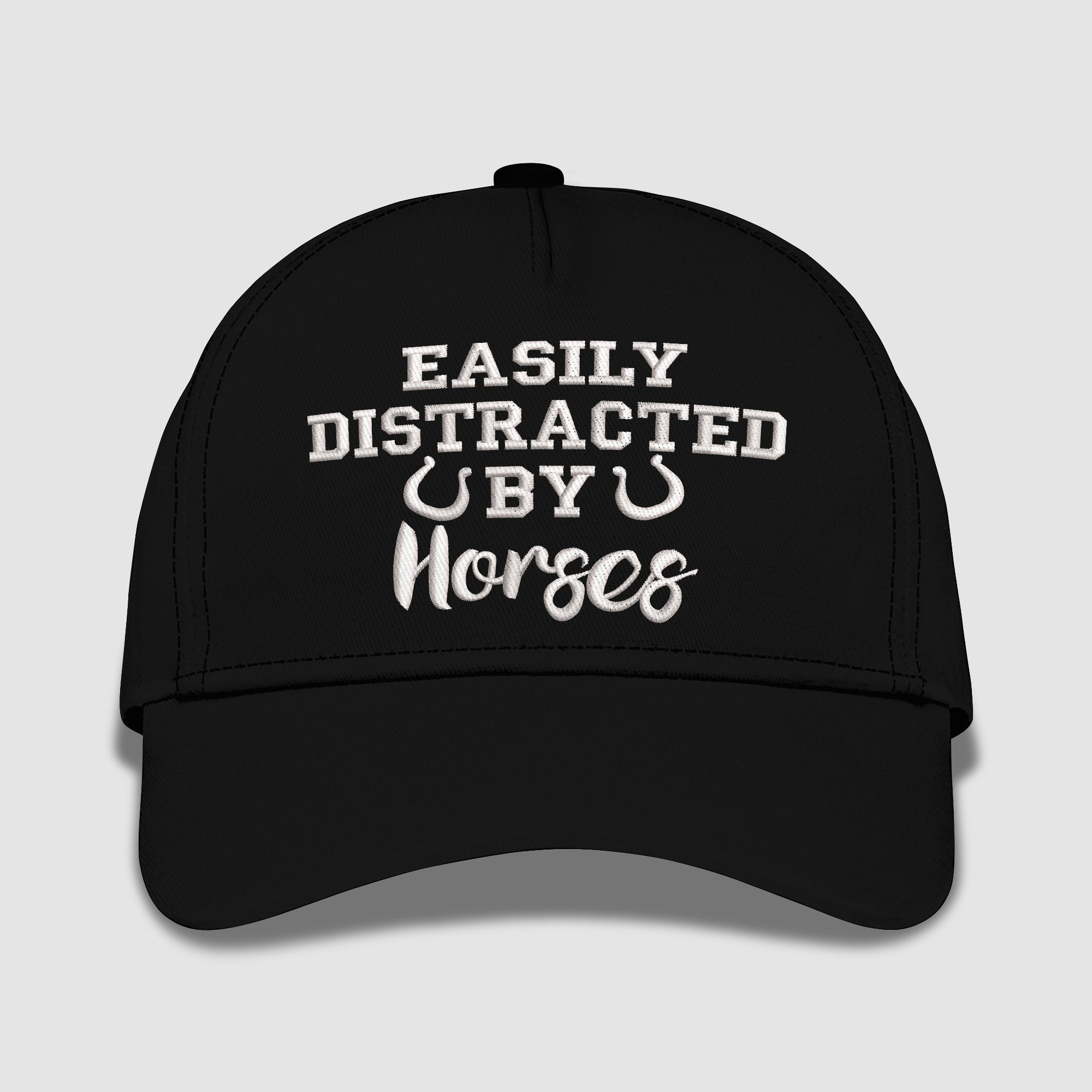Easily Distracted By Horses Embroidered Baseball Caps