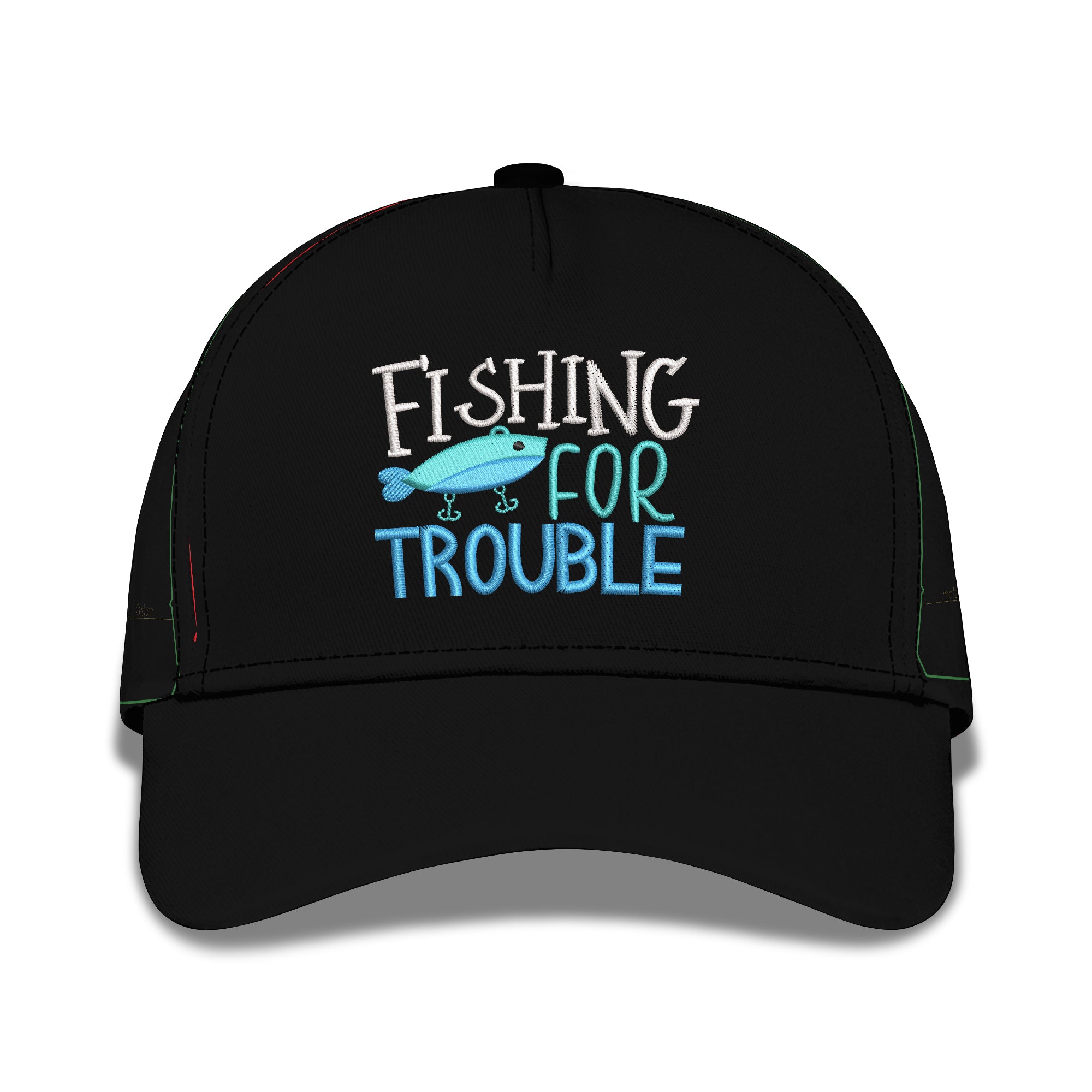 Fishing For Trouble Embroidered Baseball Caps