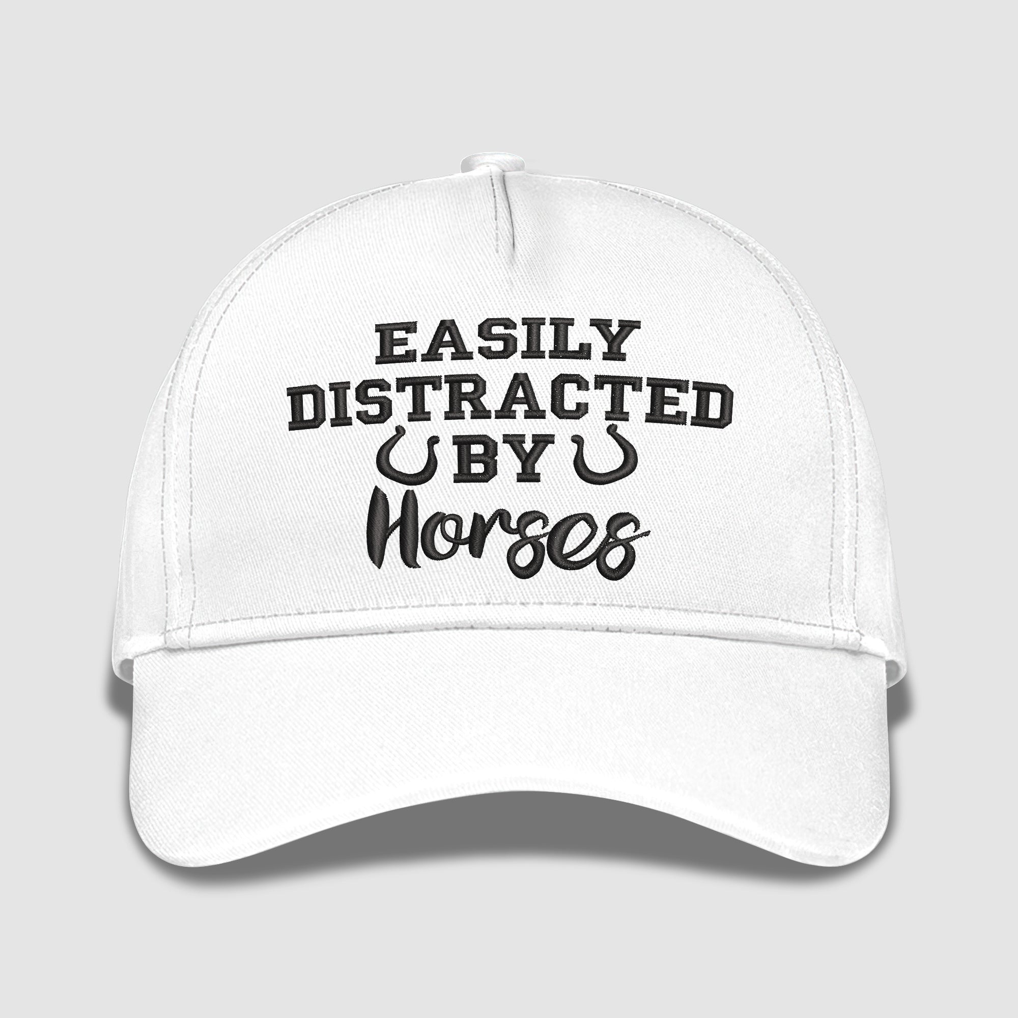 Easily Distracted By Horses Embroidered Baseball Caps