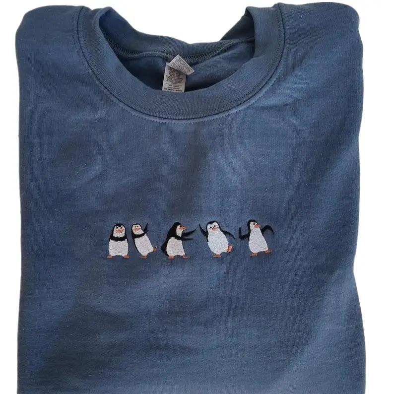 Embroidered Penguin Sweatshirt Casual Cotton