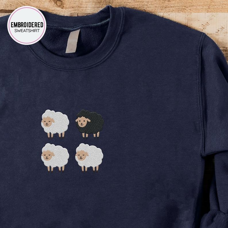 Sheep Embroidered Sweatshirt, Embroidered Sweater, Sheep Lover Pullover