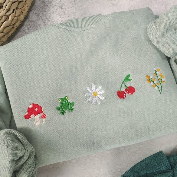 Cute Daisy Mushroom Embroidered Sweatshirt