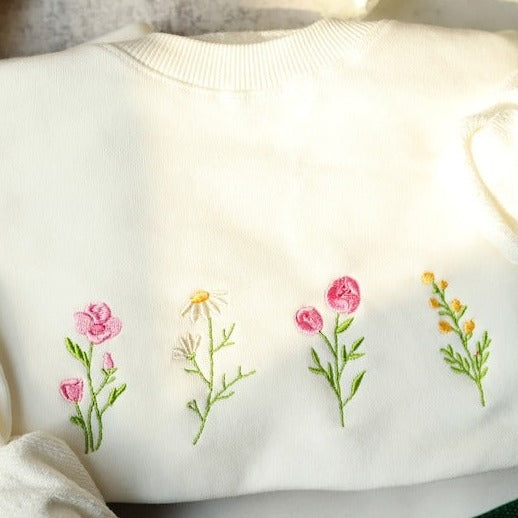Wildflowers crewneck sweatshirt embroidered, floral embroidered sweatshirt