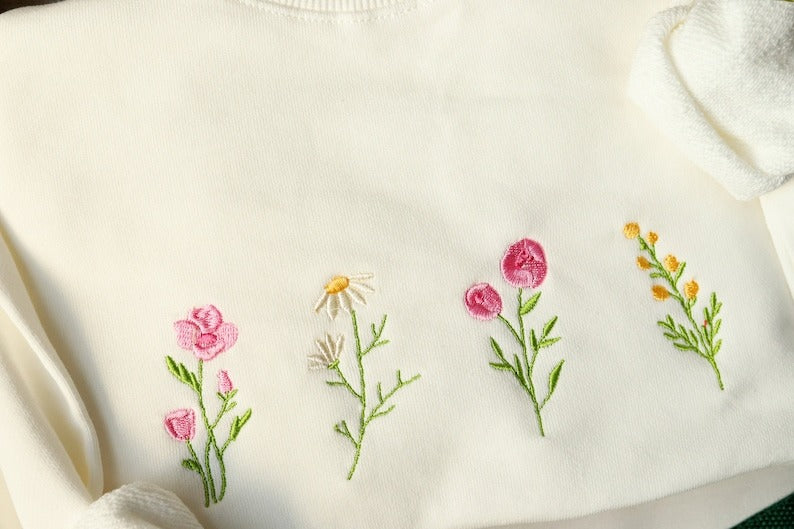 Wildflowers crewneck sweatshirt embroidered, floral embroidered sweatshirt