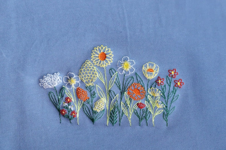 Wildflowers Embroidered Crewneck, Vintage Sweatshirt, Floral Embroidered Sweatshirt