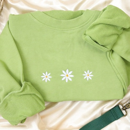 Daisies Embroidered Sweatshirt, Embroidered Crewneck, Floral Embroidered Sweatshirt