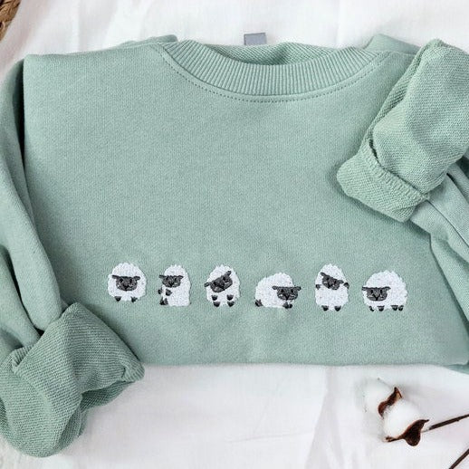 Embroidered Sheep Sweatshirt, Embroidered Hoodie