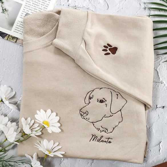 Custom Pet Embroidered Sweatshirt, Custom Dog Portrait, Embroidered Sweatshirt