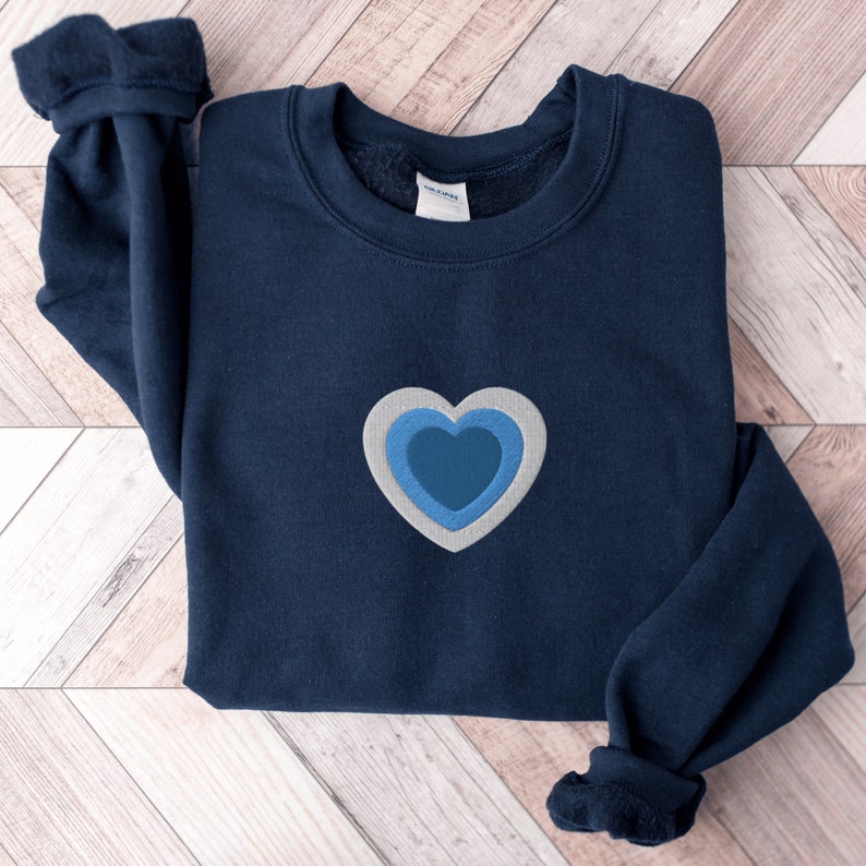 Embroidered Heart Sweatshirt, Valentine's Day Crewneck Sweater