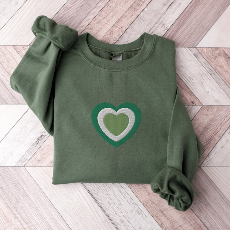 Embroidered Heart Sweatshirt, Valentine's Day Crewneck Sweater
