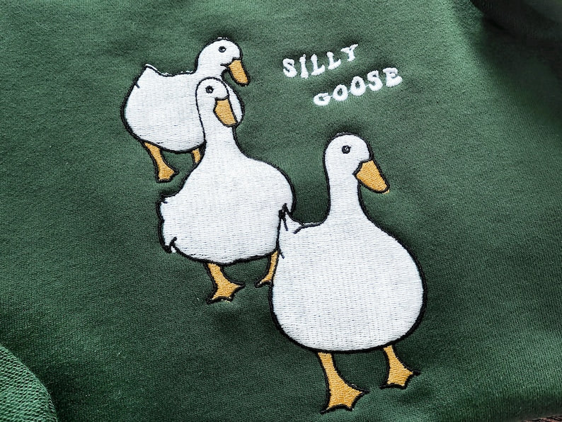 Silly Goose Embroidered Sweatshirt, Embroidered Crewneck Sweatshirt