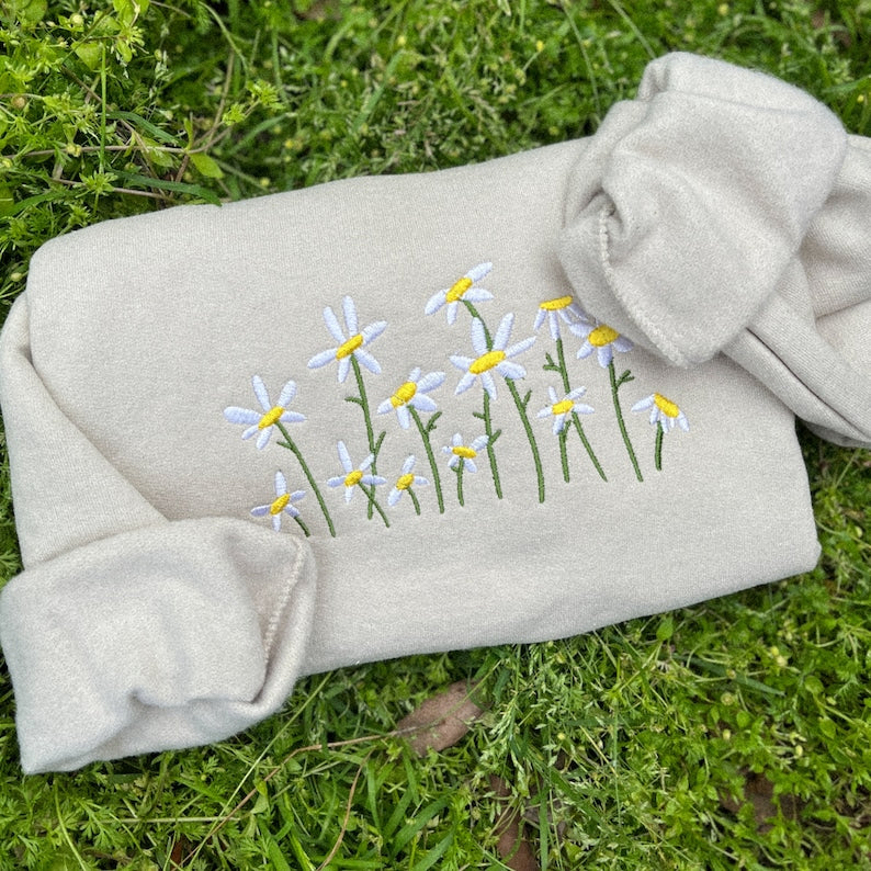 Daisy Embroidered Sweatshirt, Daisy Embroidered Hoodie