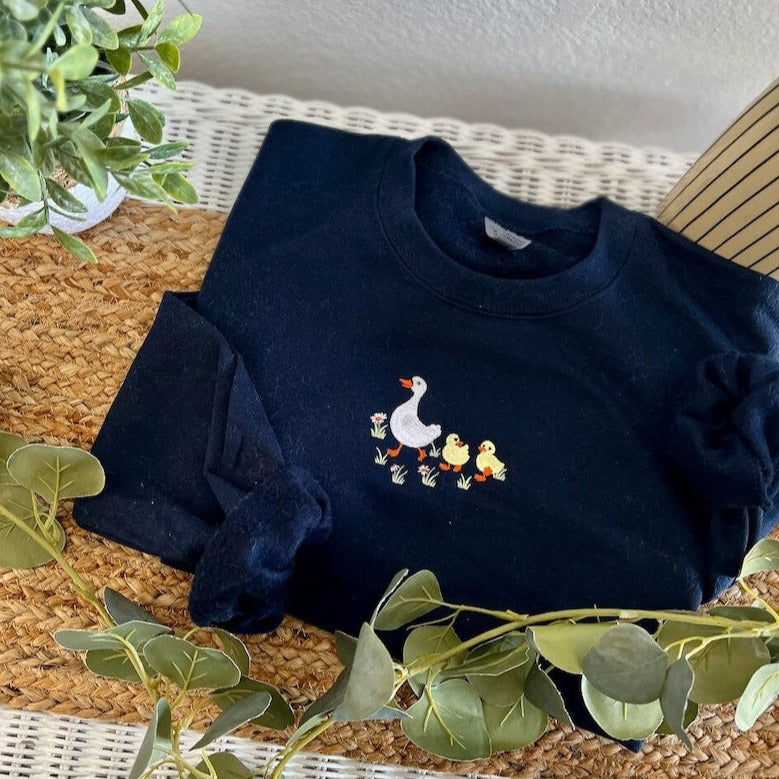 Embroidered Duck Duck Sweater, Goose Sweatshirt