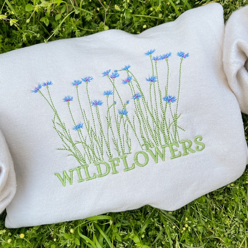 Wildflowers Embroidered Sweatshirt, Wildflowers Embroidered Hoodie