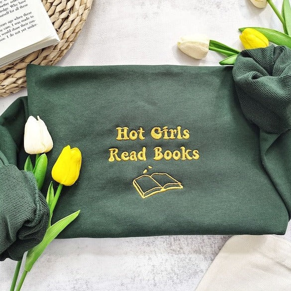 Girls Read Books Embroidered Sweatshirt, Reading Sweatshirt