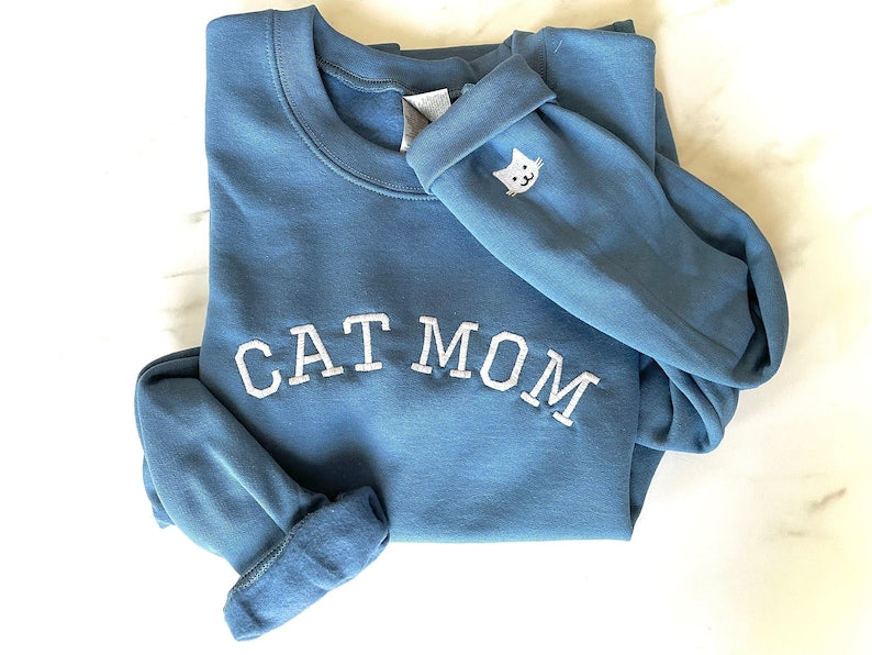 Cat Mom Sweatshirt, Embroidered sweatshirts Gift for Cat Owner