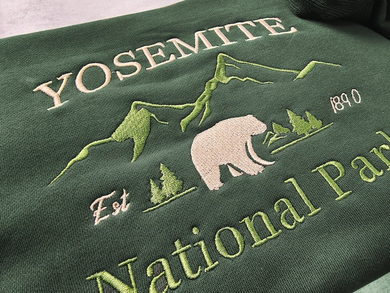 Yosemite National Park Embroidered Sweatshirt, Vintage Yosemite Embroidered Crewneck