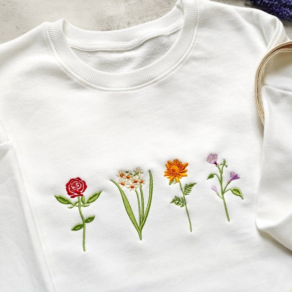 Birth Month Birth Flower Embroidered Sweatshirt