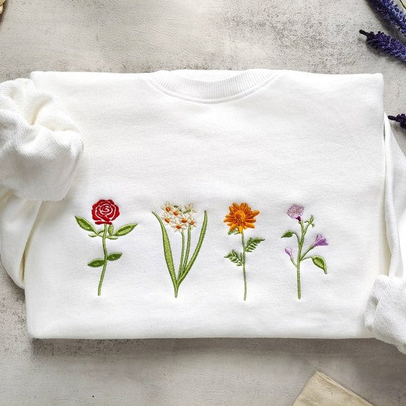 Birth Month Birth Flower Embroidered Sweatshirt