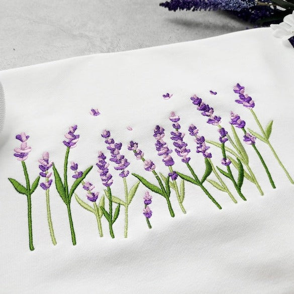 Lavender Embroidered Sweatshirt, Floral Hoodie