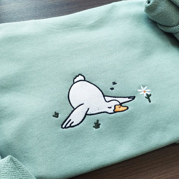 Duck And Daisy Embroidered Crewneck Sweatshirt,Silly Goose Sweatshirt
