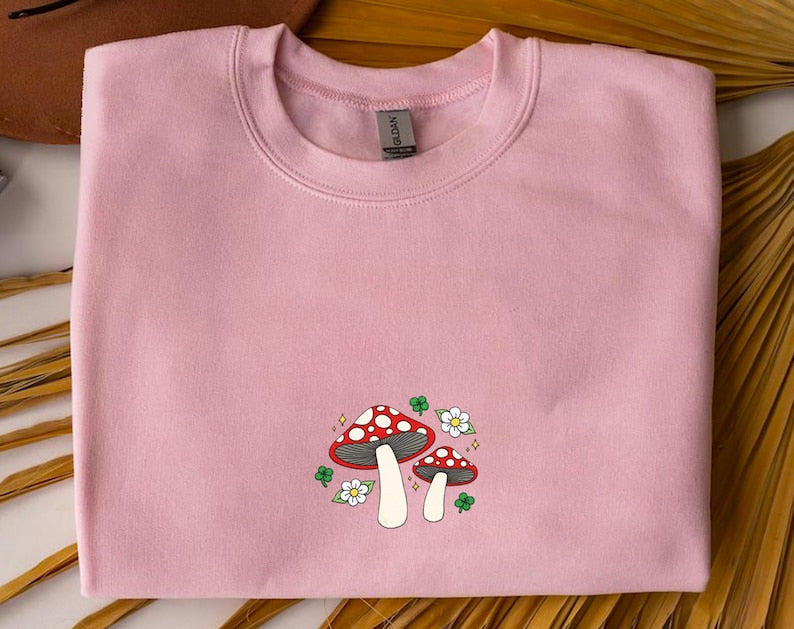 Embroidery Mushroom Flower Sweatshirt