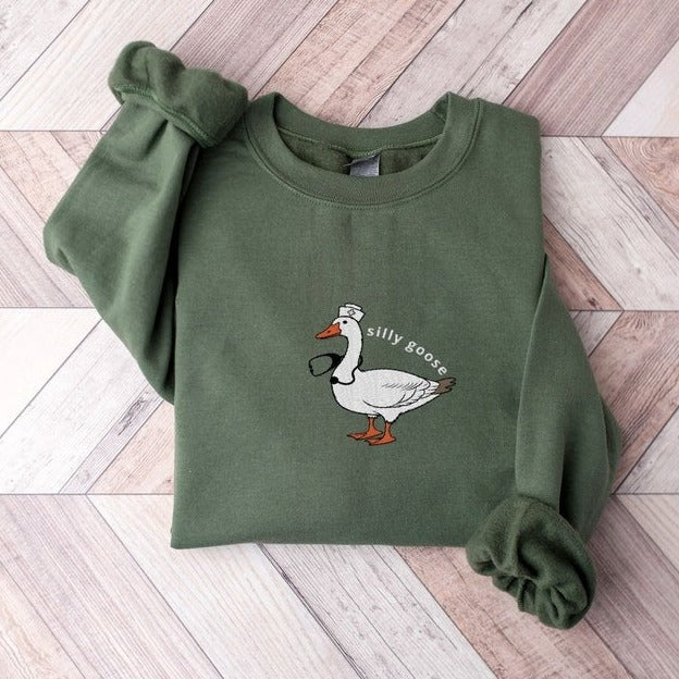 Embroidered Nurse Silly Goose Sweatshirt