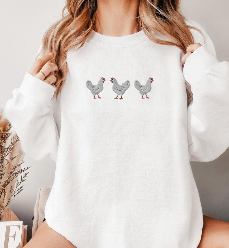 Embroidered Chicken Sweatshirt, Chicken Farmer Crewneck Sweater