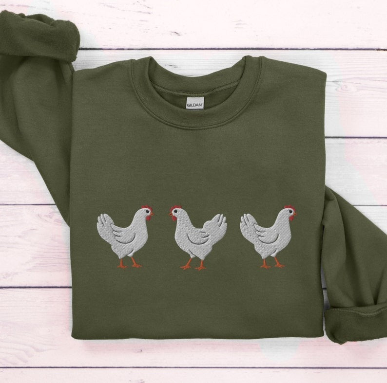 Embroidered Chicken Sweatshirt, Chicken Farmer Crewneck Sweater