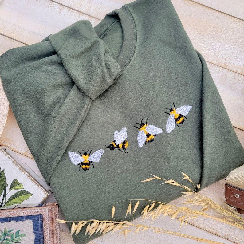 Bees Embroidered Sweatshirt Gift, Embroidered Bees Sweater