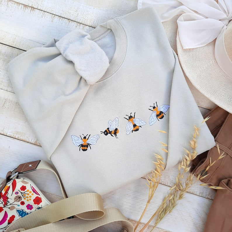 Bees Embroidered Sweatshirt Gift, Embroidered Bees Sweater
