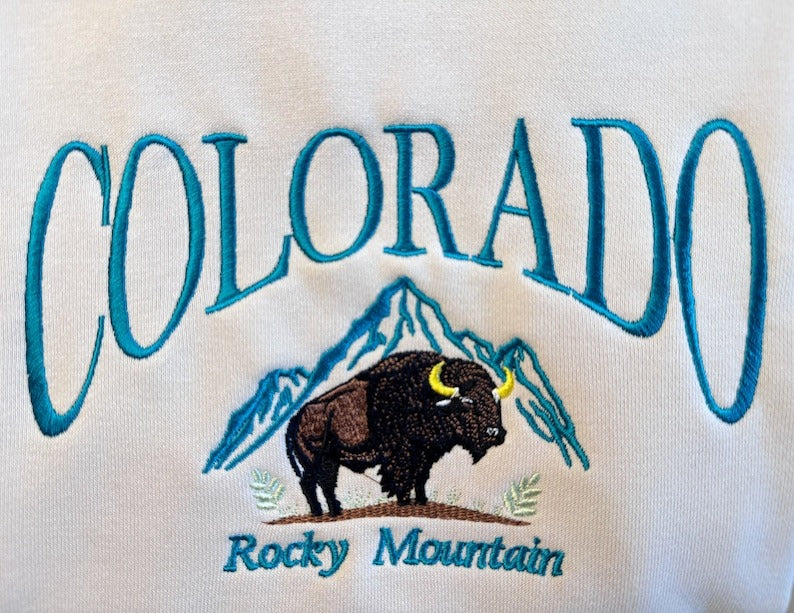 Colorado Mountain & Bison Embroidered Sweatshirts