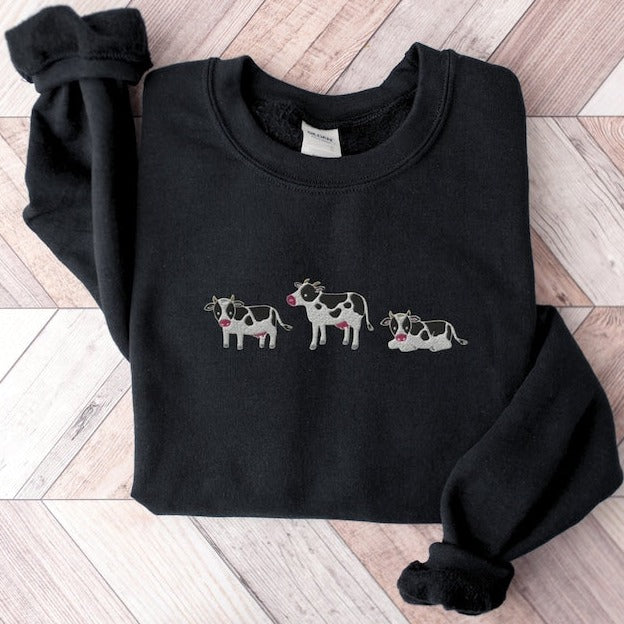 Embroidered Cow Sweatshirt, Cow Sweater, Cute Cow Sweatshirt