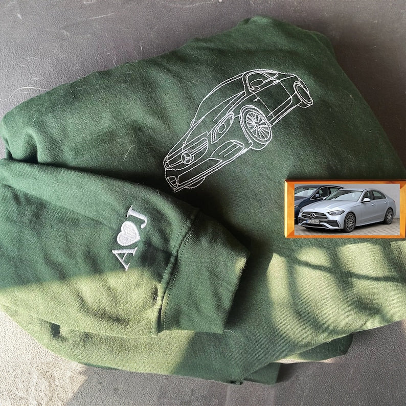 Custom Embroidered Car Sweatshirt, Custom Car Portrait
