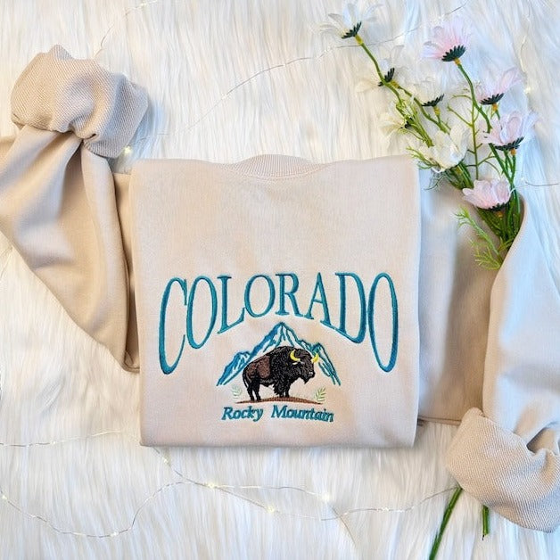 Colorado Mountain & Bison Embroidered Sweatshirts
