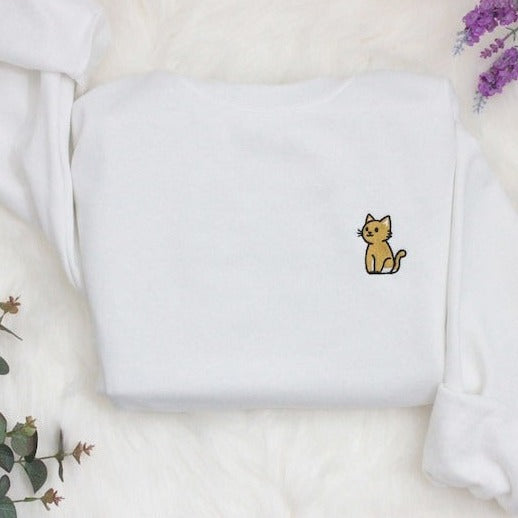 Cat Embroidered Premium Sweatshirt Gift