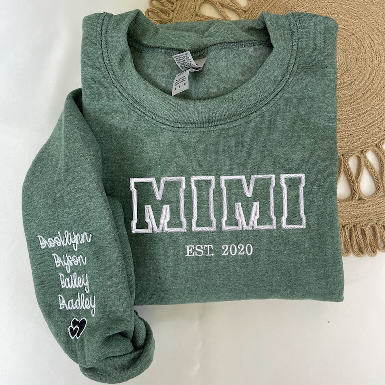 Custom Embroidered Mimi Est Sweatshirt with Grandkids Name