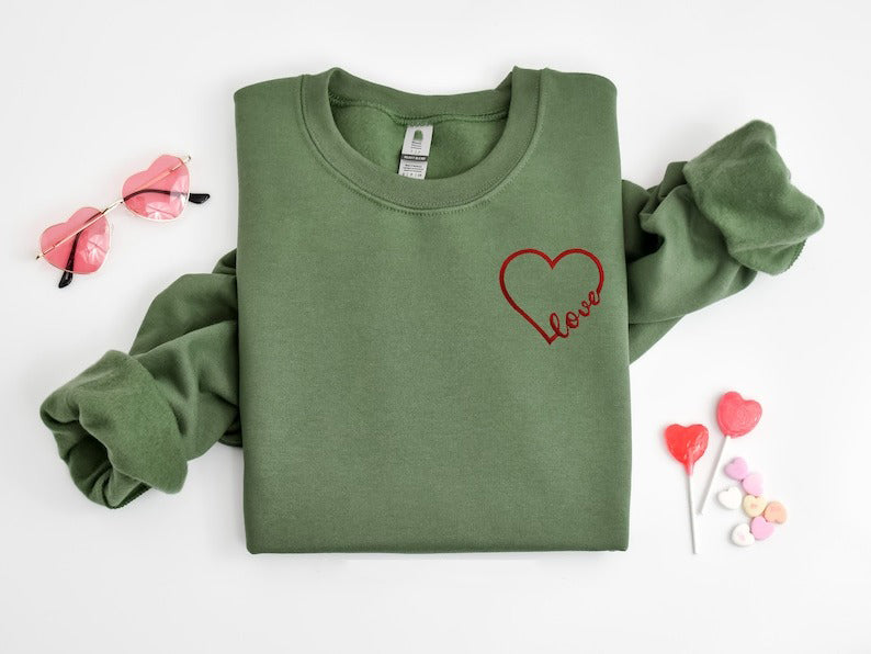 Embroidered Love Sweatshirt, Embroidered Love Shirt, Valentines Day Embroidered Sweatshirt