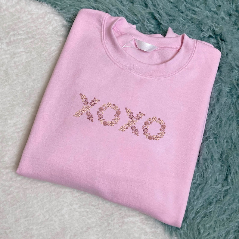Embroidered Valentine XOXO Crewneck Sweatshirt, Floral Valentine's Day Sweatshirt