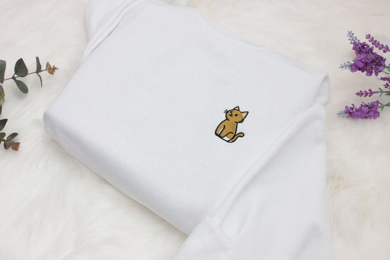 Cat Embroidered Premium Sweatshirt Gift