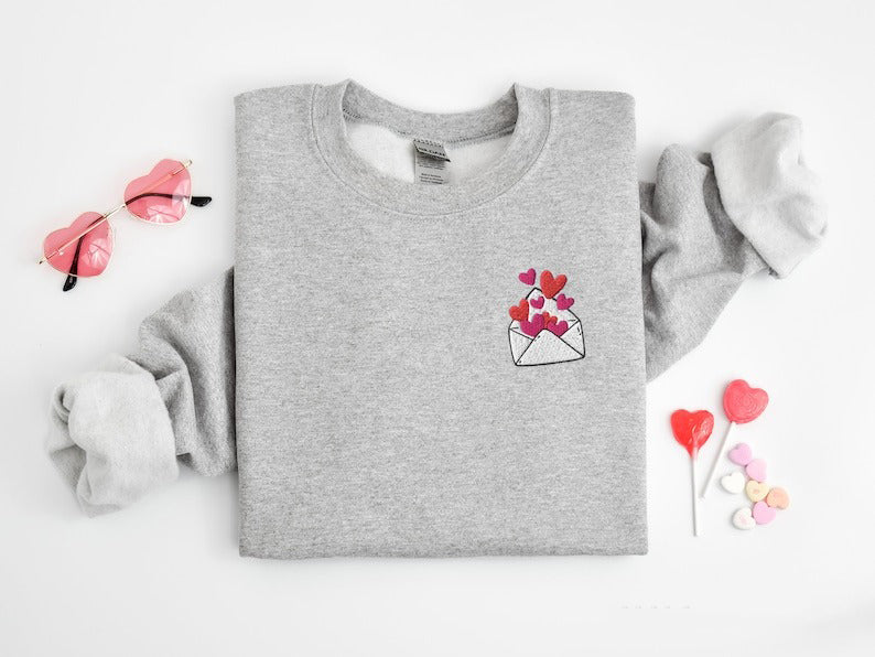Embroidered Valentines Day Sweatshirt, Heart Sweatshirt, Love Letter Shirt