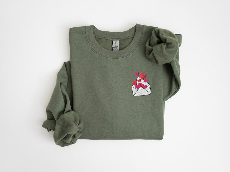 Embroidered Valentines Day Sweatshirt, Heart Sweatshirt, Love Letter Shirt