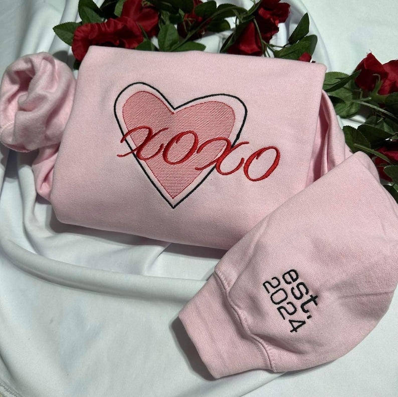 Valentine Embroidered Sweatshirt, XOXO Heart Embroidered Crewneck
