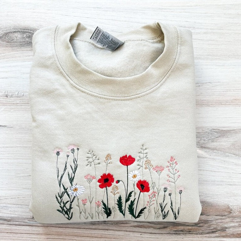 Embroidered Flower Sweatshirt, Floral Crewneck, Valentines Lover Sweatshirt