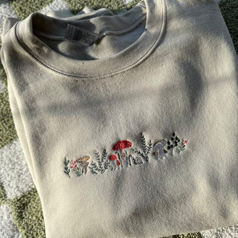 Embroidered Mushroom Sweatshirt, Botany Embroidered Sweatshirt